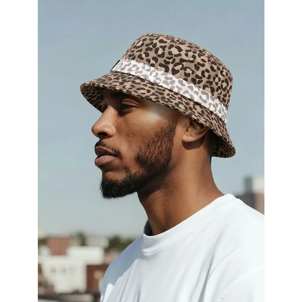 NWT The Hideout Clothing Co Brown Leopard Octagon Classic Bucket Hat Breathable
